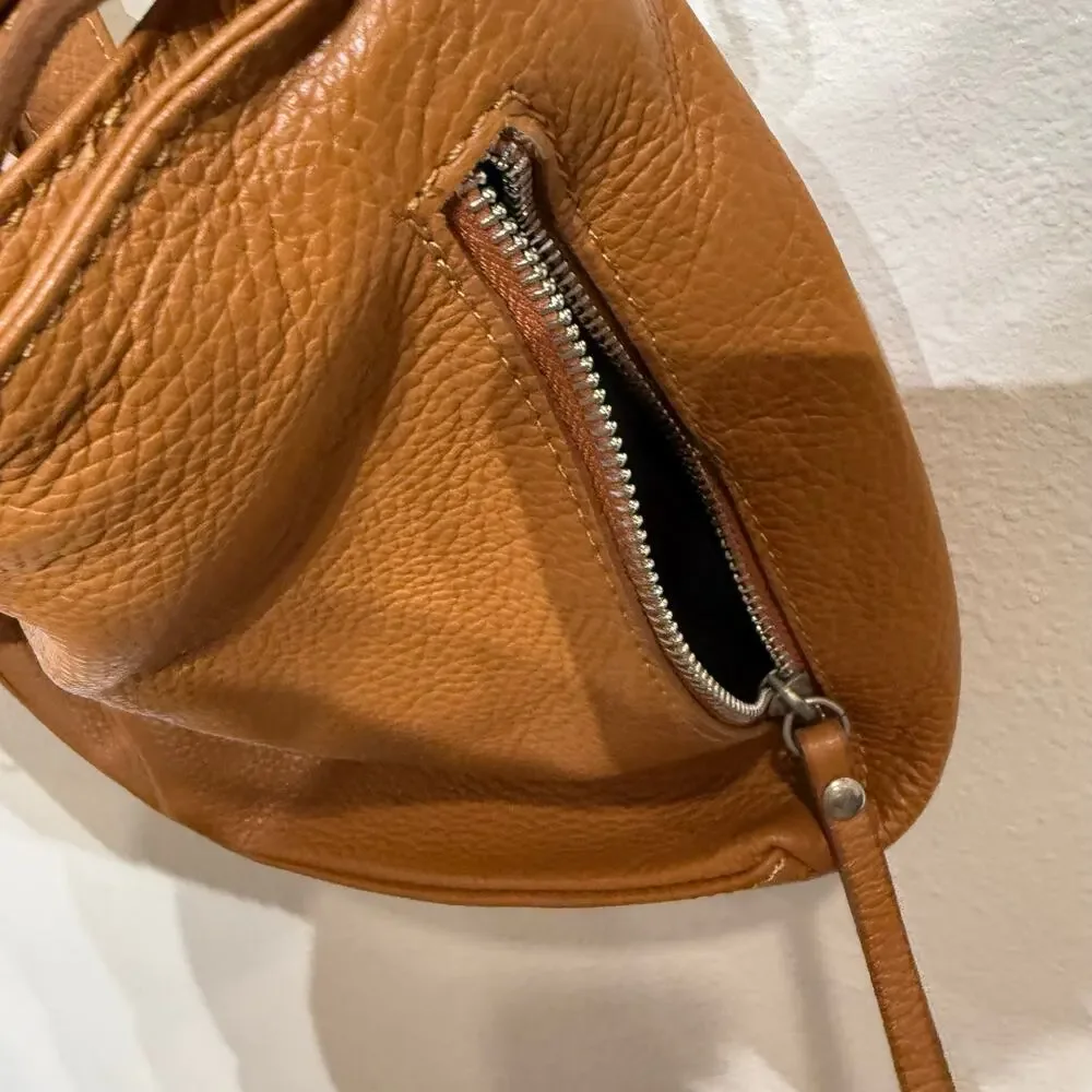 Giulia Massari Cognac Leather Hobo Shoulder Bag NWT Slouchy Purse